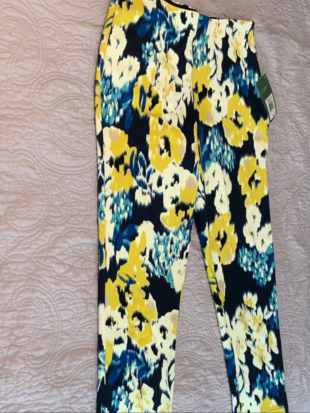 LYSSE Yellow & Navy Floral Print Pants
